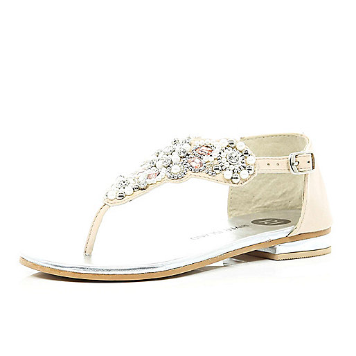 Girls cream pearl and diamante sandals