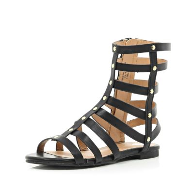 Girls black high gladiator sandals