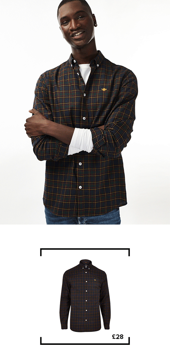 Navy wasp embroidered long sleeve check shirt
