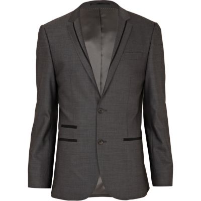 Grey contrast wool-blend slim suit jacket - Suits - Sale - men