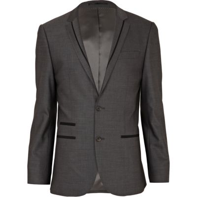 Grey contrast woolblend slim suit jacket Suits Sale men