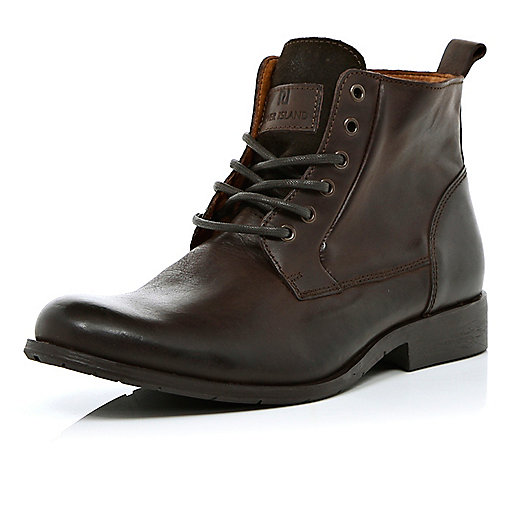 Dark brown lace up biker boots - Shoes & Boots - Sale - men