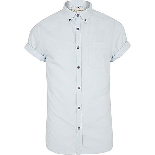 Blue pastel short sleeve shirt - shirts - sale - men