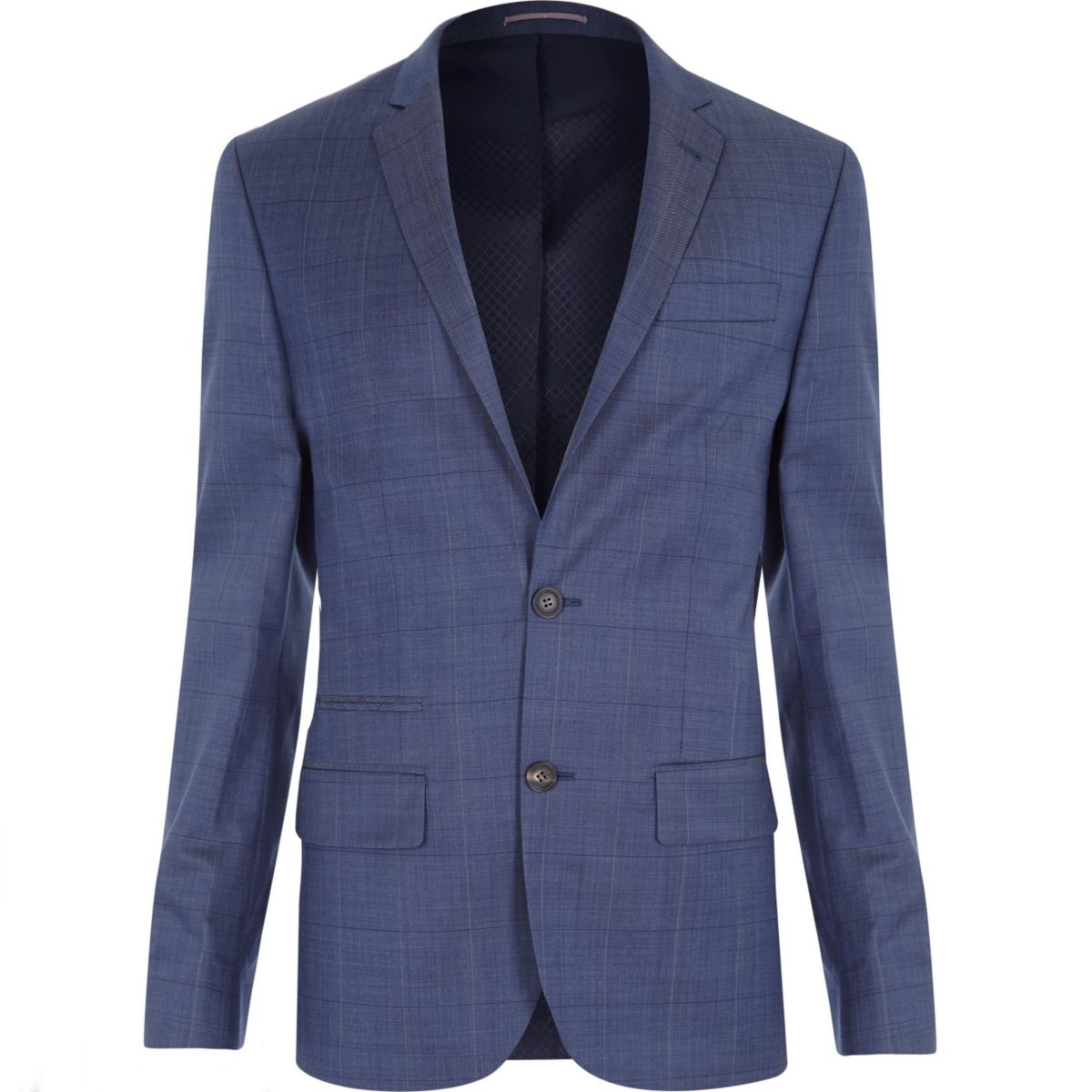 Blue subtle check wool-blend vest - Suits - Sale - men