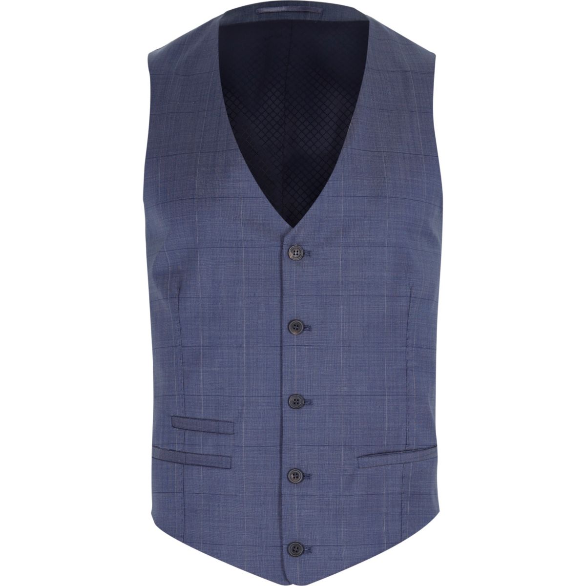 Blue subtle check wool-blend vest - Suits - Sale - men