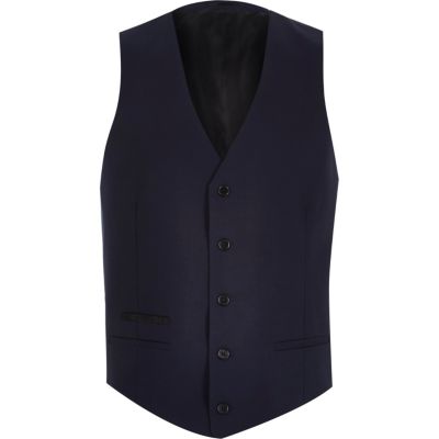 Navy wool-blend button up waistcoat - Suits - Sale - men
