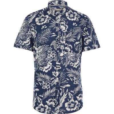 Blue Hawaiian print short sleeve shirt - shirts - sale - men