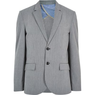 Grey cotton seersucker blazer - Blazers - Sale - men