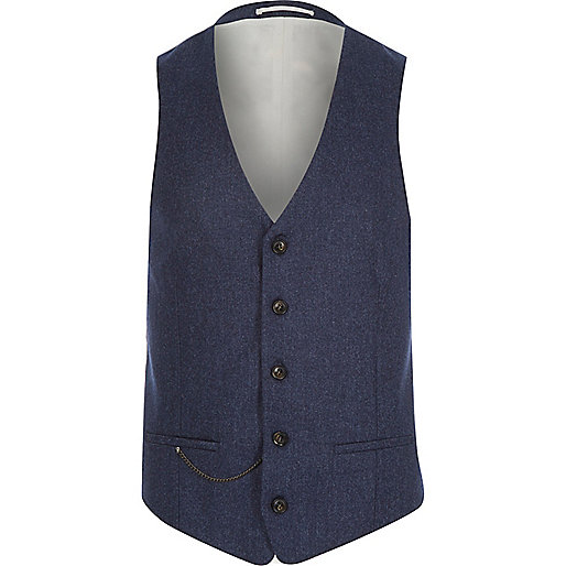Navy wool-blend slim suit vest - Suits - Sale - men