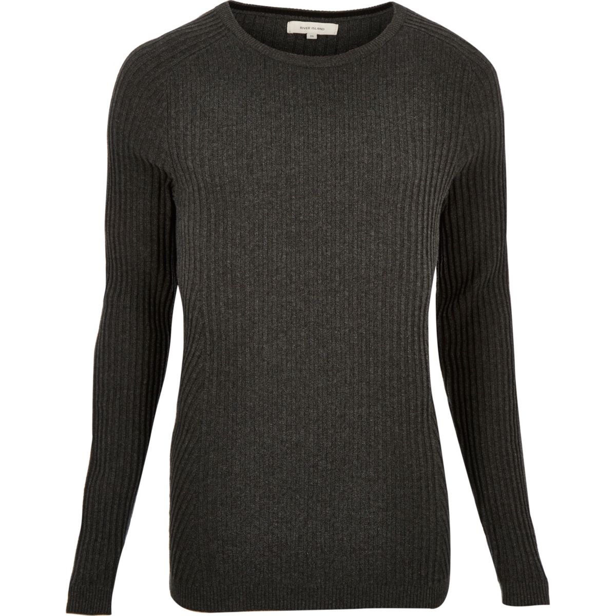 Grey ribbed crew neck jumper - Jumpers & Cardigans - Sale - men