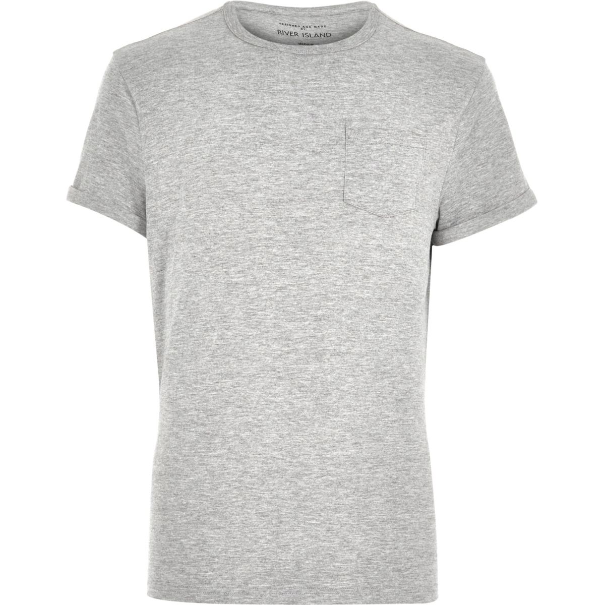 Grey marl roll sleeve pocket T-shirt - T-Shirts & Vests - Sale - men