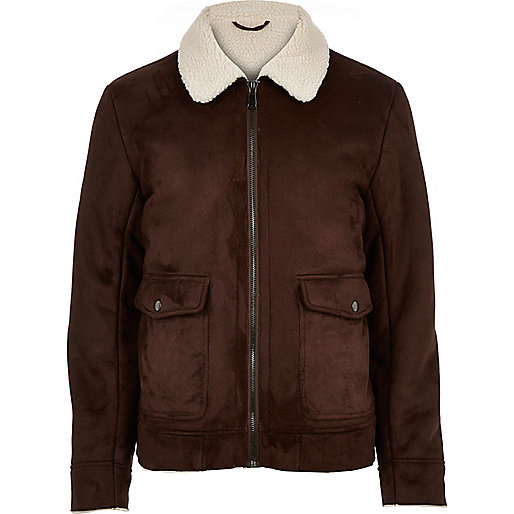 Dark brown faux suede jacket - coats / jackets - sale - men