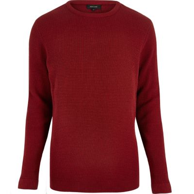 Red waffle texture jumper - Jumpers & Cardigans - Sale - men