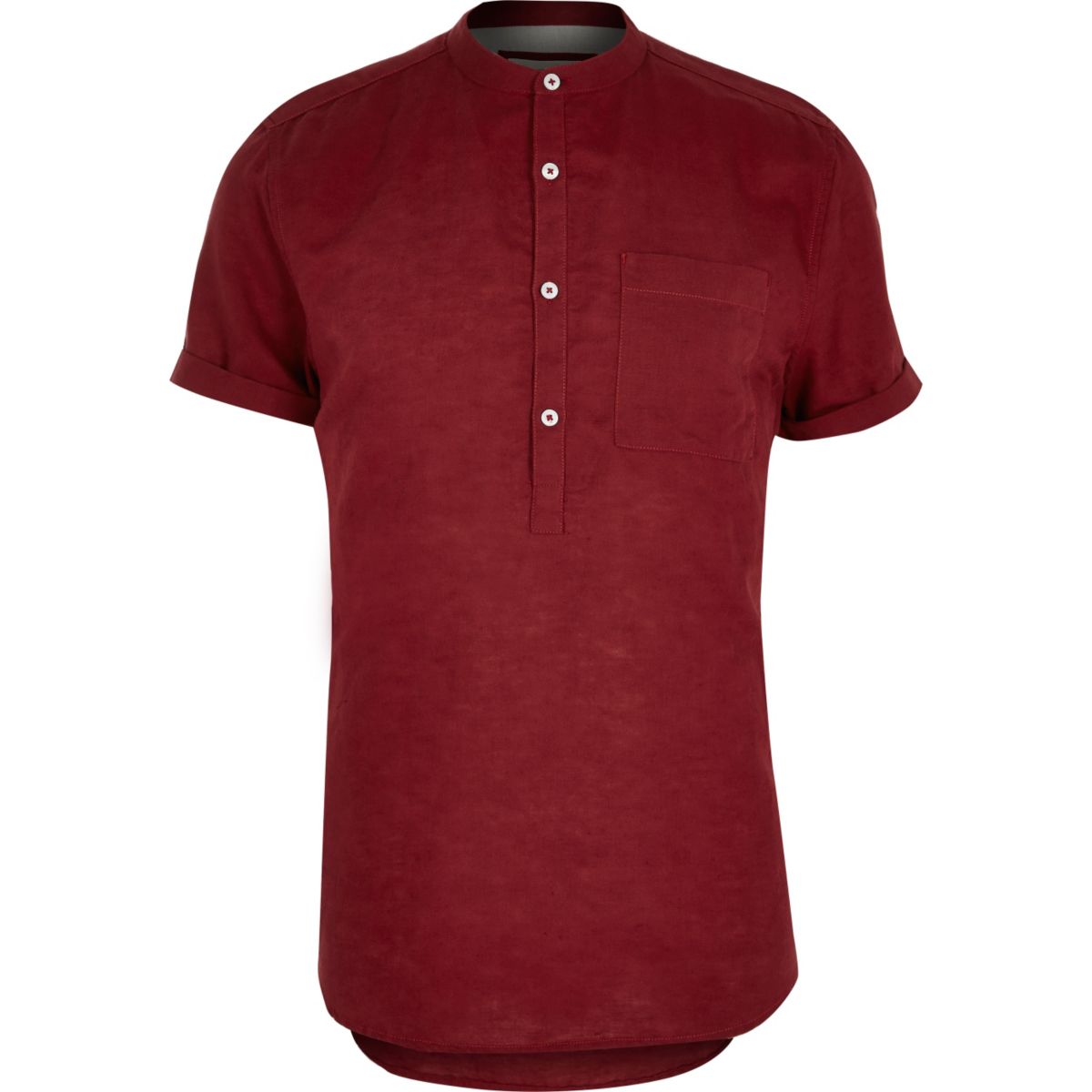 red grandad collar shirt