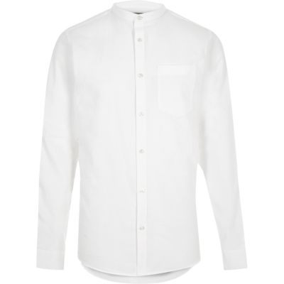 White casual Oxford grandad shirt - long sleeve shirts - shirts - men