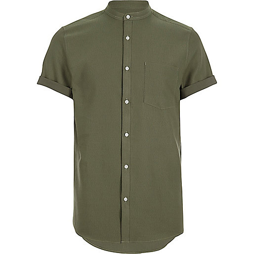 Green waffle short sleeve grandad shirt - shirts - sale - men