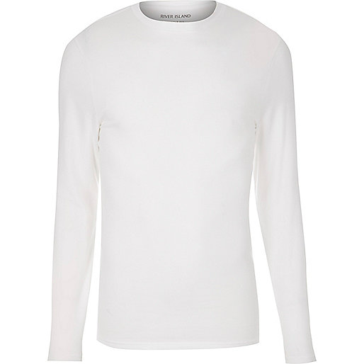 White muscle fit long sleeve T-shirt - Long Sleeve T-Shirts - T-Shirts ...
