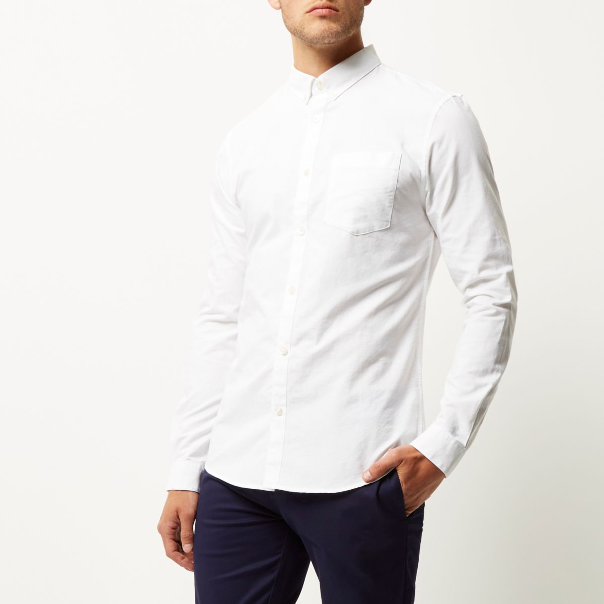 White casual slim fit Oxford shirt - Long Sleeve Shirts ...