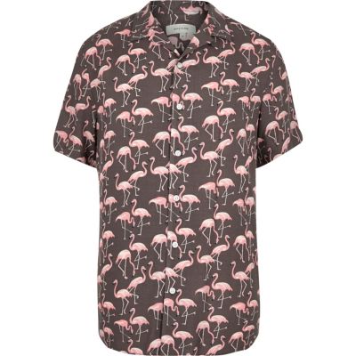 Pink flamingo print shirt short sleeve shirts shirts men