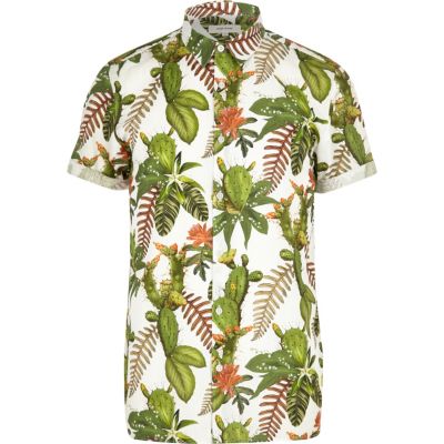 Green cactus flower print short sleeve shirt - short sleeve shirts ...