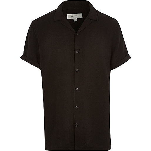 Black revere collar short sleeve shirt - short sleeve shirts - shirts - men