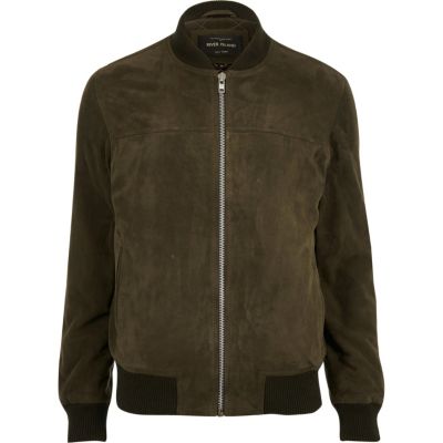 Khaki suede bomber jacket - Coats & Jackets - Sale - men