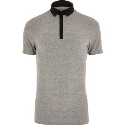 Grey contrast muscle fit polo shirt - Polo Shirts - Sale - men