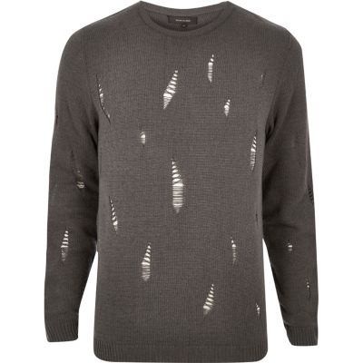 Dark grey distressed knit jumper jumpers / cardigans sale men