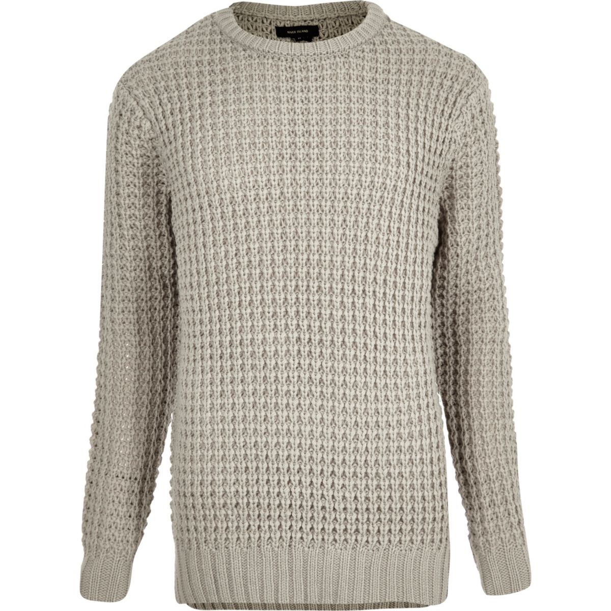 Stone chunky waffle jumper - Jumpers & Cardigans - Sale - men