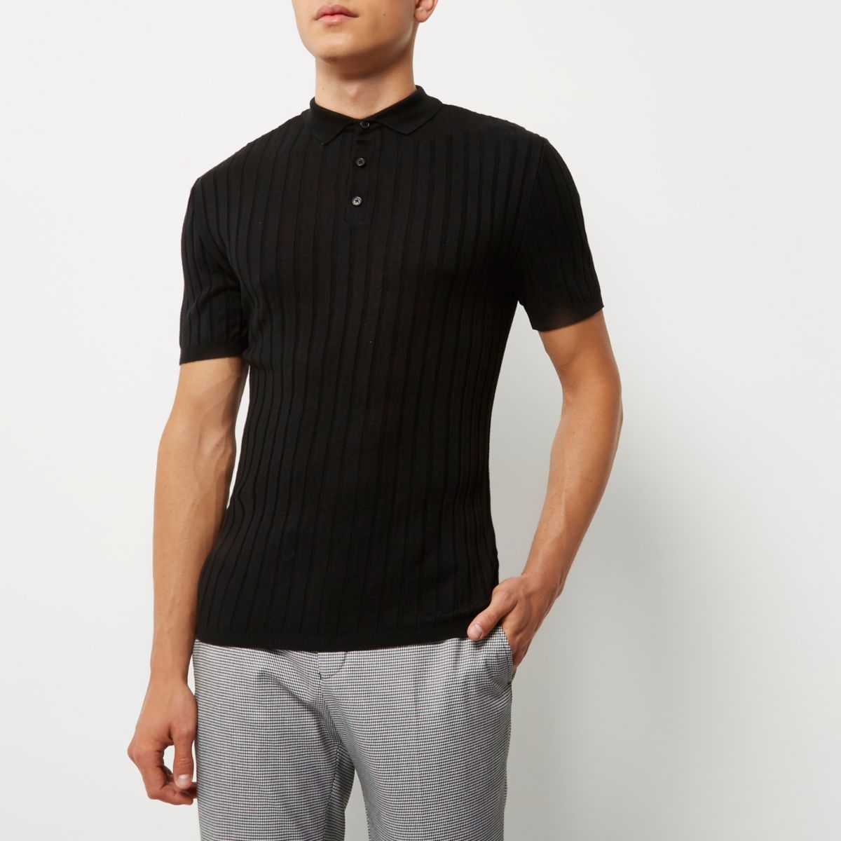 Black ribbed muscle fit polo shirt - Polo Shirts - Sale - men