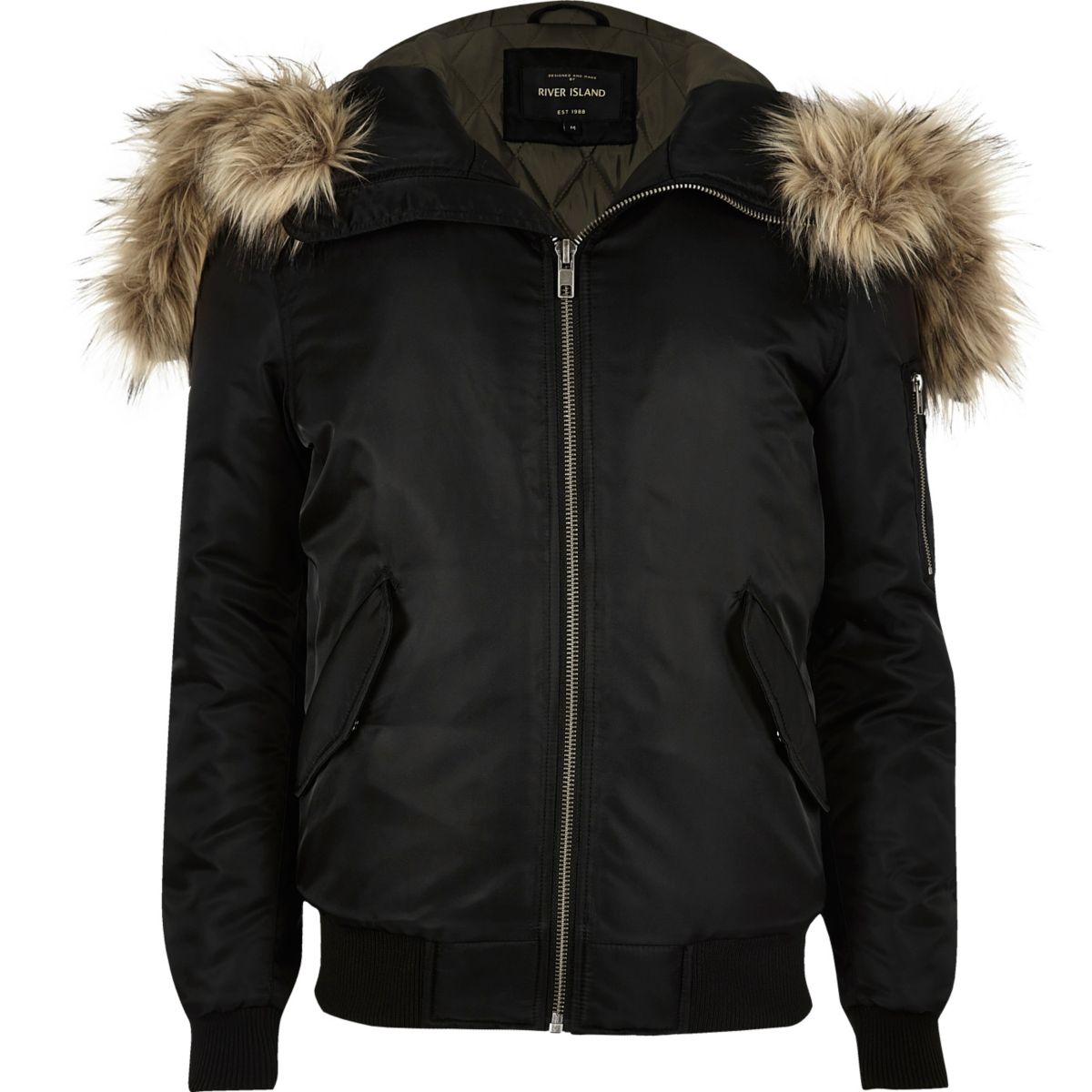 Black faux fur hooded bomber jacket Coats & Jackets Sale men