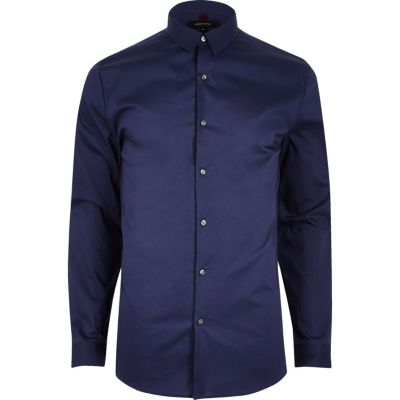 navy blue formal shirts for men