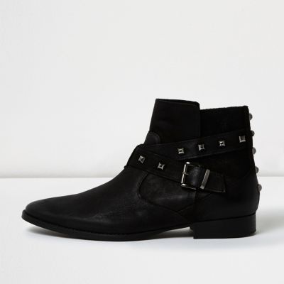 Black leather stud strap boots - boots - shoes / boots - men