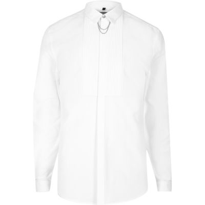 White chain collar formal slim fit shirt - long sleeve shirts - shirts ...