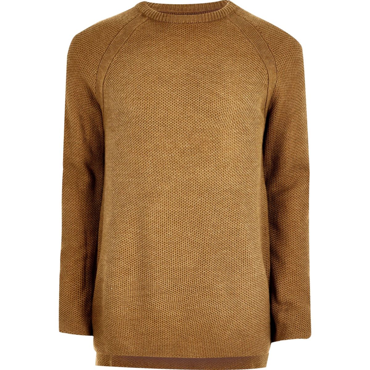 Dark yellow textured crew neck sweater Sweaters & Cardigans Sale men