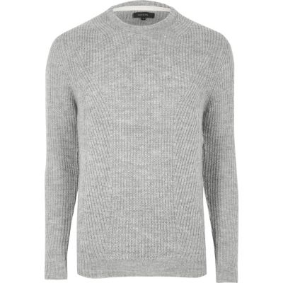 Grey ribbed crew neck jumper - jumpers - jumpers / cardigans - men