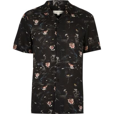 Black jaguar print soft casual shirt - short sleeve shirts - shirts - men