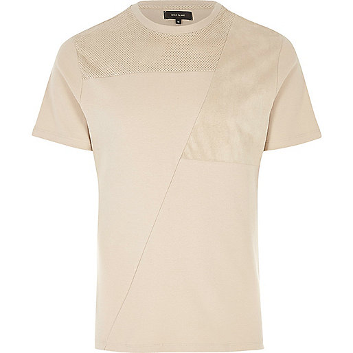 Cream block mesh trim T-shirt - plain t-shirts - t-shirts / vests - men