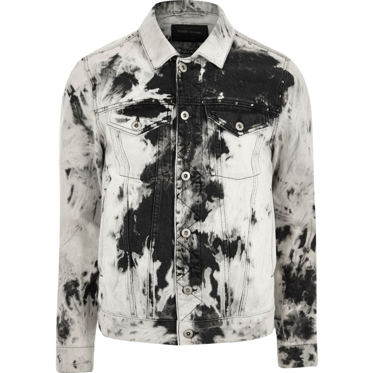 Black and white acid wash denim jacket - Coats & Jackets - Sale - men