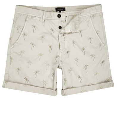 Beige palm tree print turn up shorts - casual shorts - shorts - men