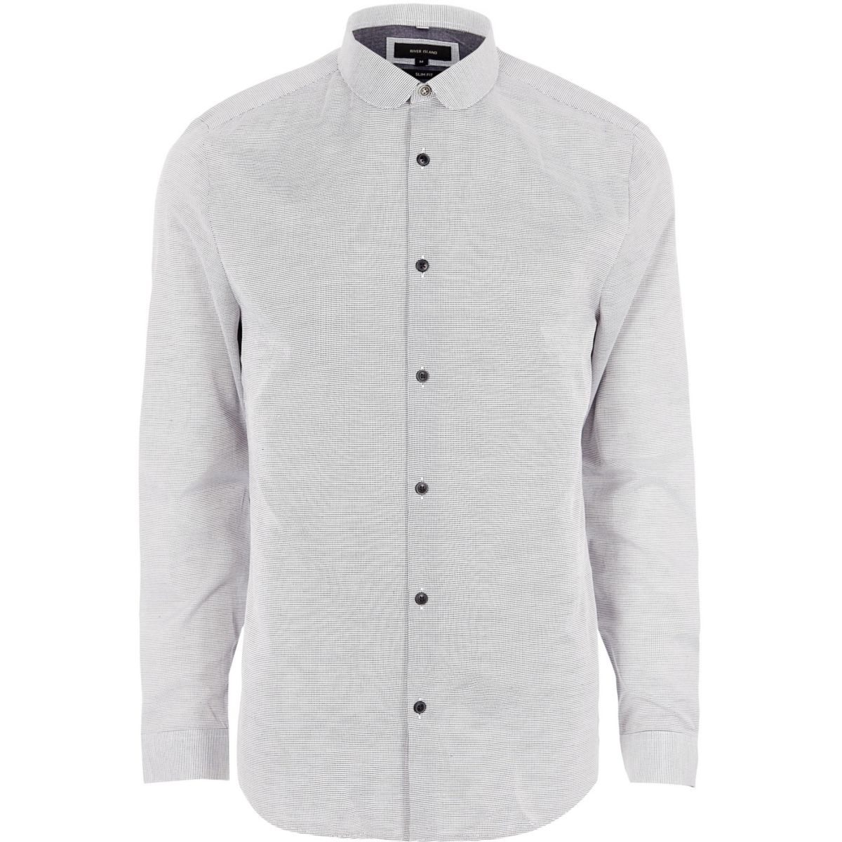Grey penny collar slim fit shirt - Shirts - Sale - men