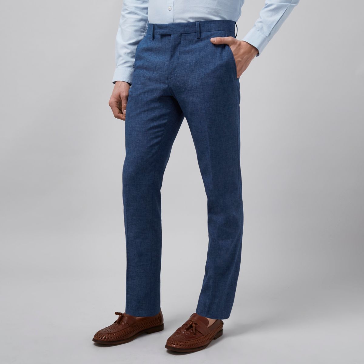 Blue linen slim fit suit jacket - Seasonal Offers - Sale - men