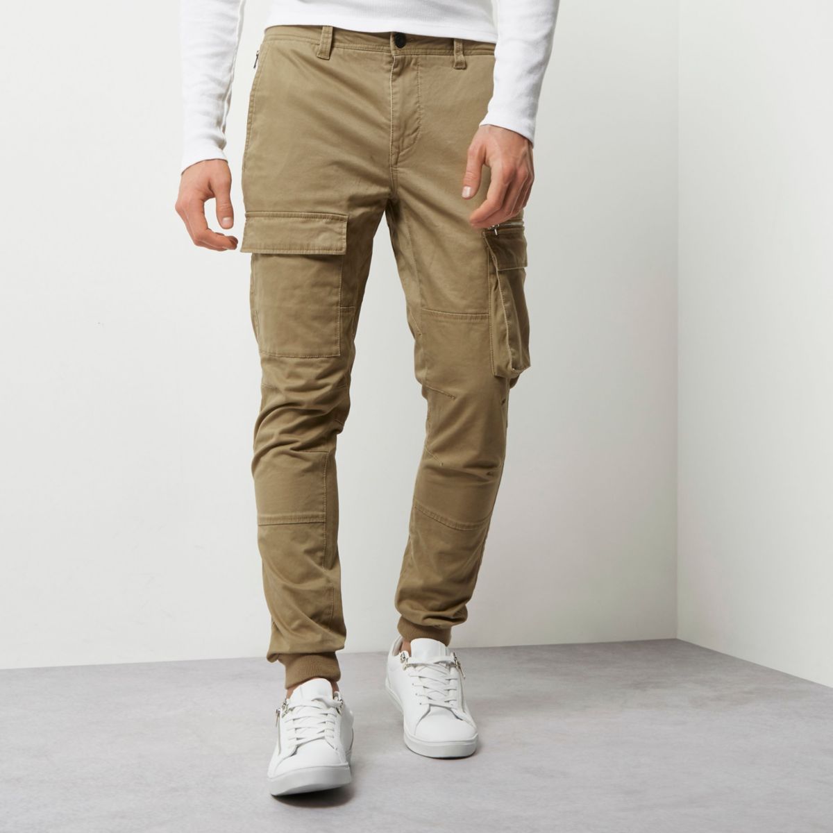 Tan cargo skinny fit trousers - Trousers - Sale - men