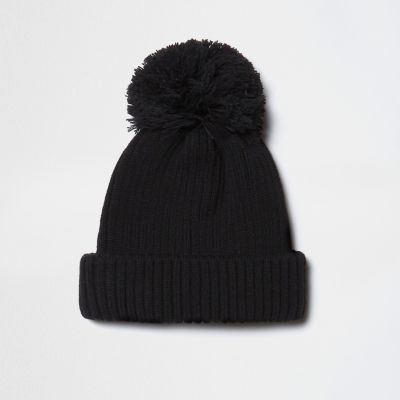 Black knit bobble hat - Hats - Accessories - men
