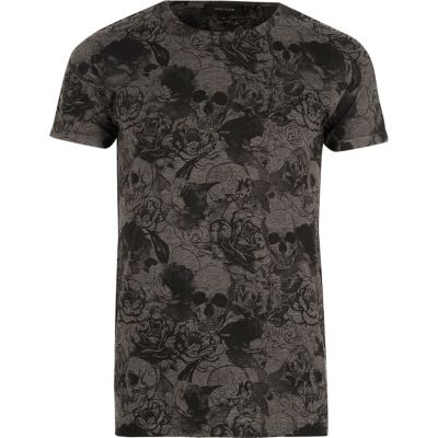 Dark grey skull print T-shirt - print t-shirts - t-shirts / vests - men
