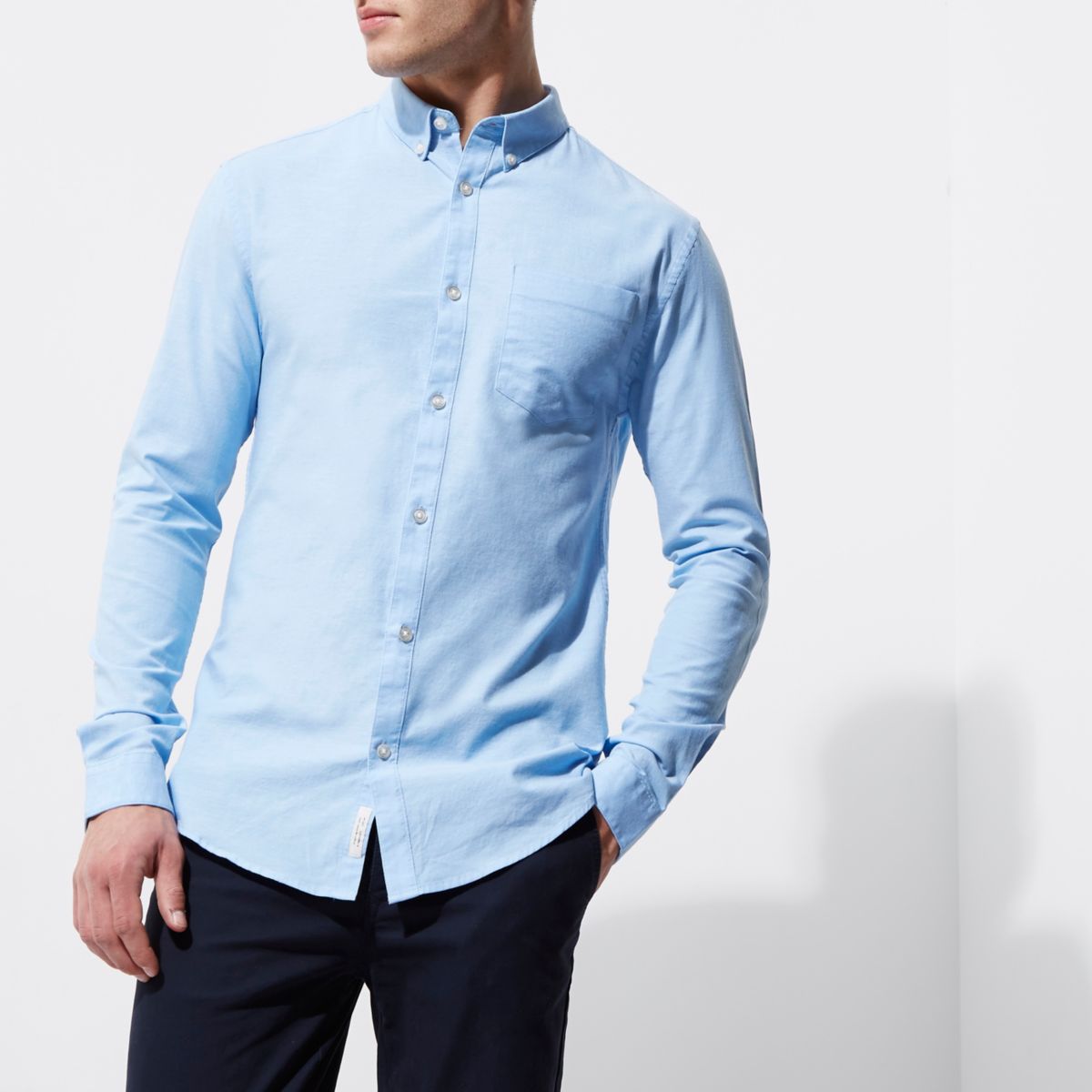 Light blue muscle fit Oxford shirt - Shirts - Sale - men