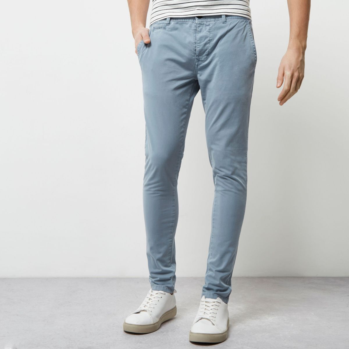 Blue stretch super skinny chino trousers - Trousers - Sale - men