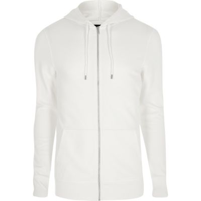 white muscle fit hoodie