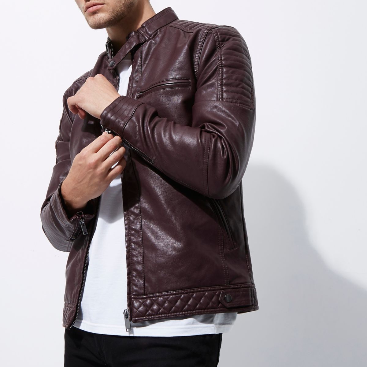 dark red faux leather jacket