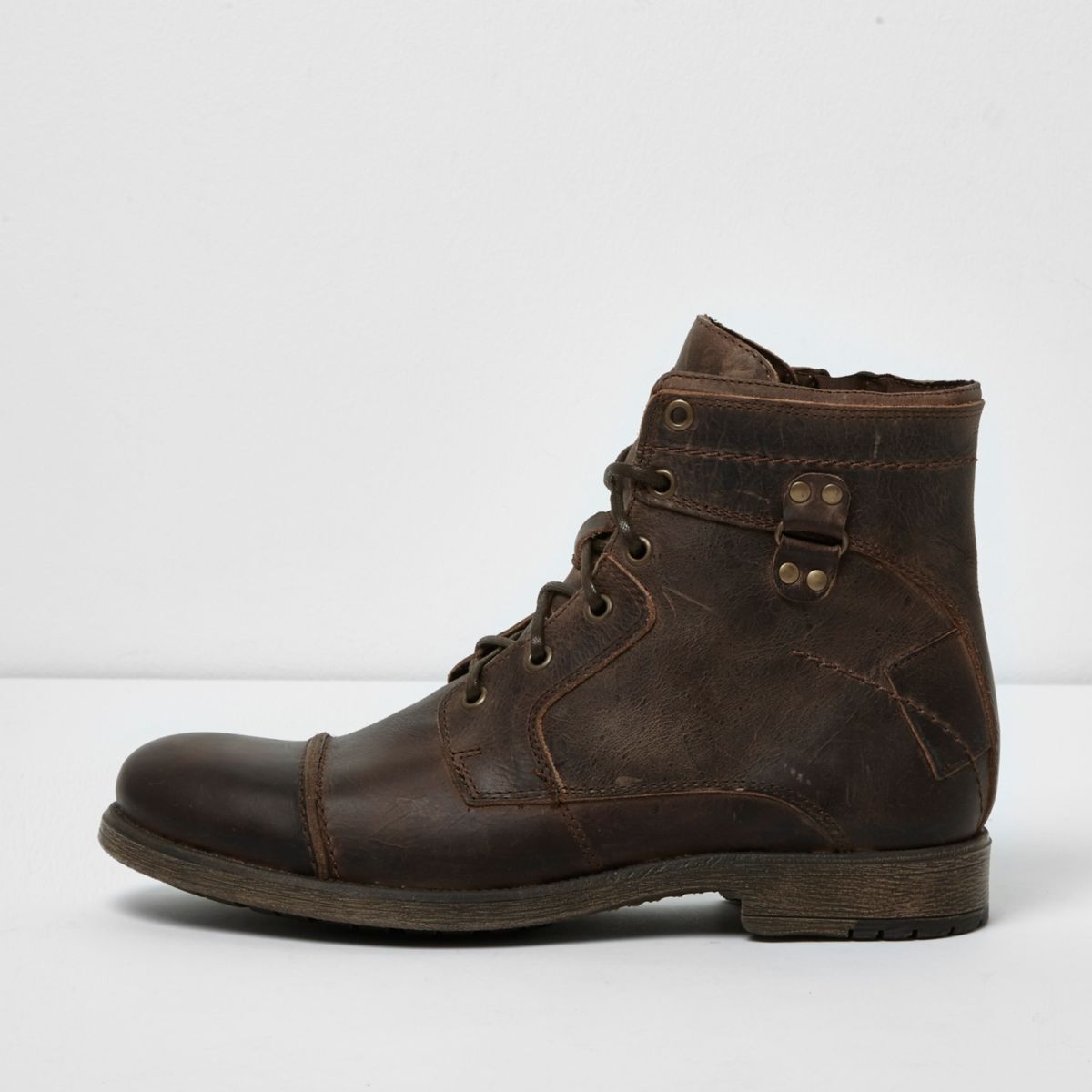 River Island Mens Brown leather military boots | Bluewater | £70.00